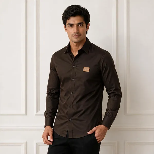 Balmain_Paris_Front_Metal_Logo_And_Leather_Patch_Dark_Brown_Shirt_Big_Size