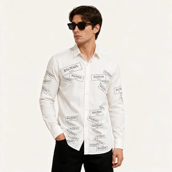 Balmain_White_Black_Print_Shirt