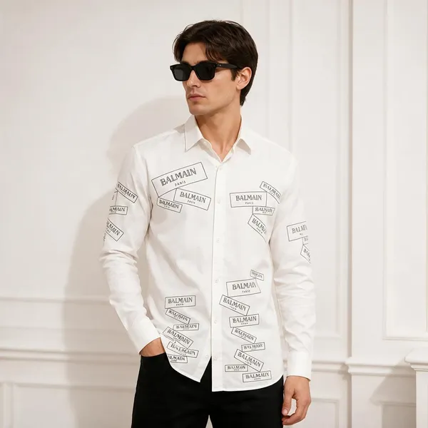 Balmain_White_Black_Print_Shirt