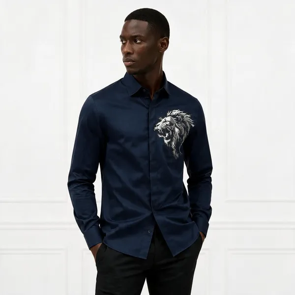 Balmain_Paris_Lion_Print_Blue_Shirt