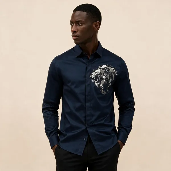 Balmain_Paris_Lion_Print_Blue_Shirt