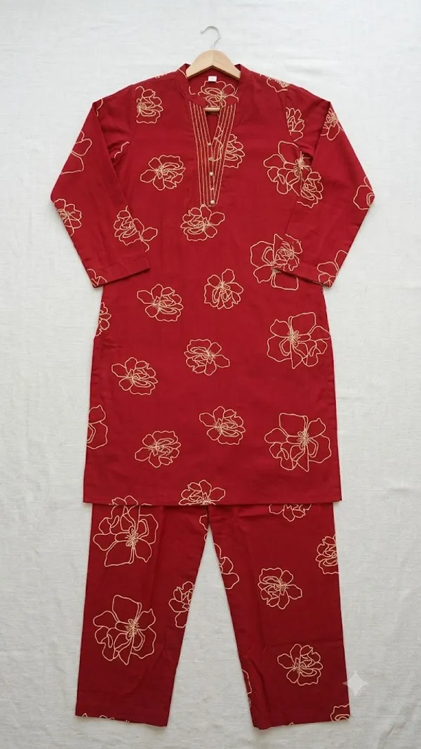 Maroon_Floral_Print_Kurta_Set_For_Women