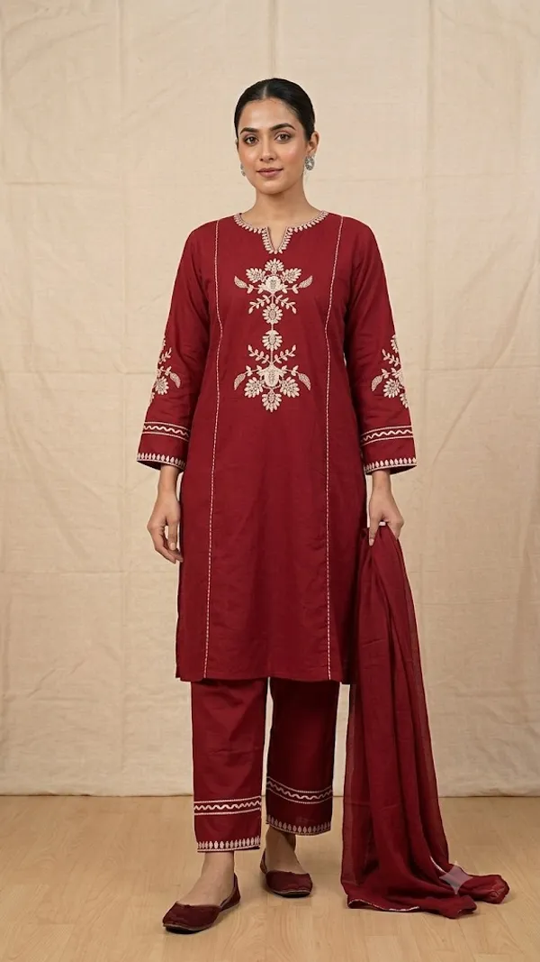 Maroon_Embroidered_Straight_Kurta_Set_for_Women