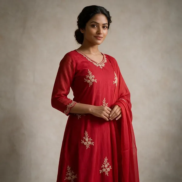 Red_Chinon_Silk_Anarkali_Embroidered_Kurta_Set_For_Women