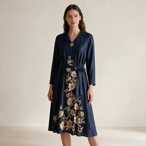 Navy_Russian_Silk_Shirt_Dress_For_Women