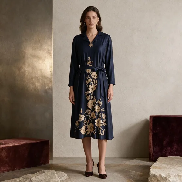 Navy_Russian_Silk_Shirt_Dress_For_Women