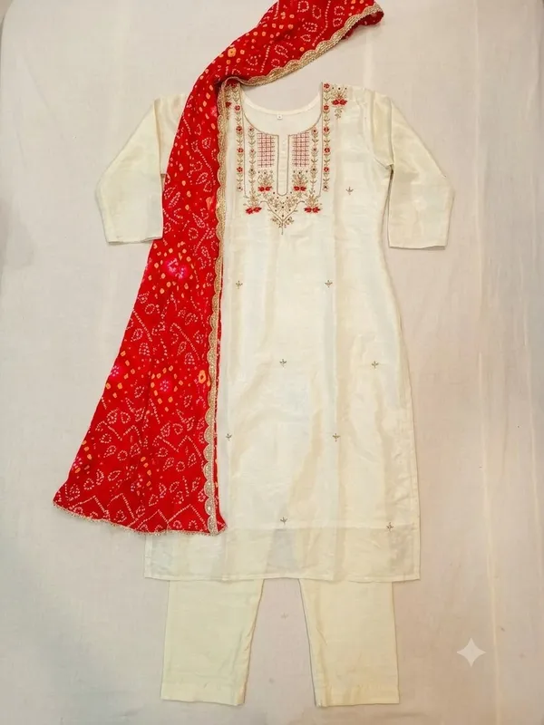 Ivory_Embroidered_Kurta_Set_With_Red_Dupatta_for_Women
