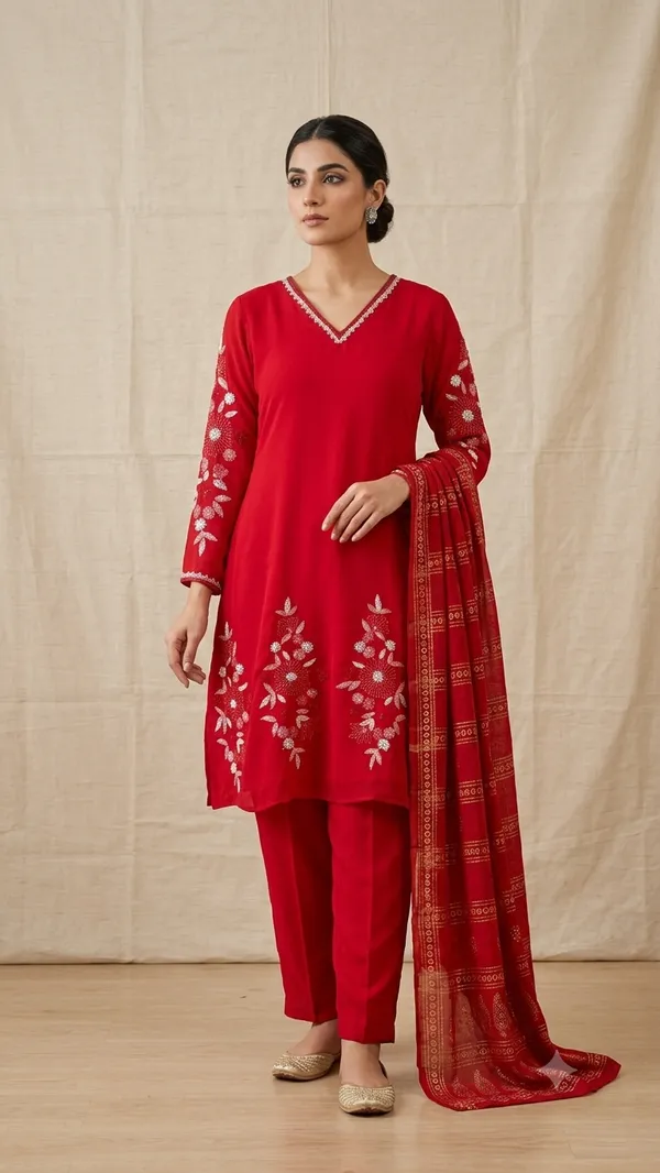 Red_Embroidered_Kurta_Set_For_Women
