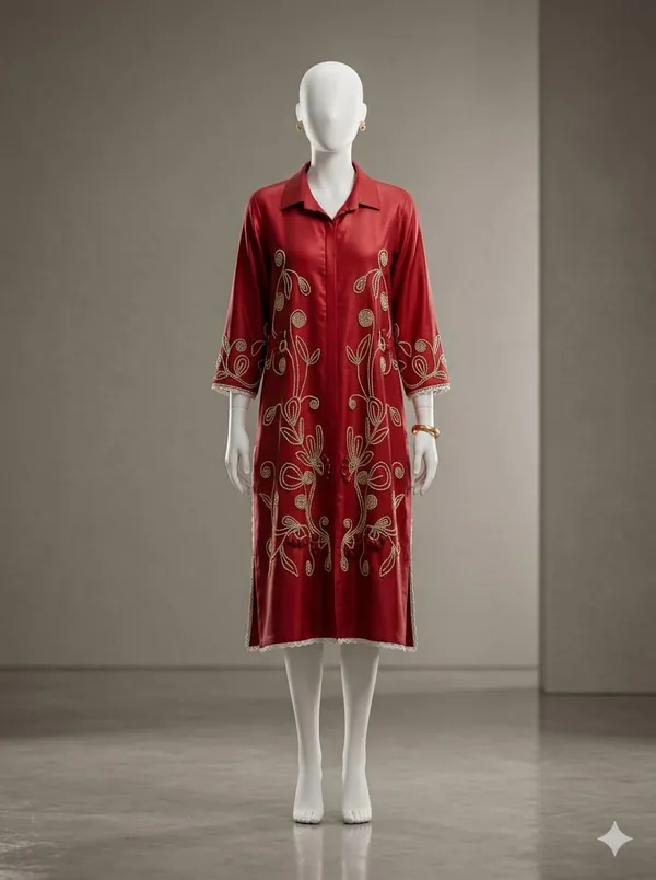 Red_Satin_Embroidered_Straight_Kurta_for_Women