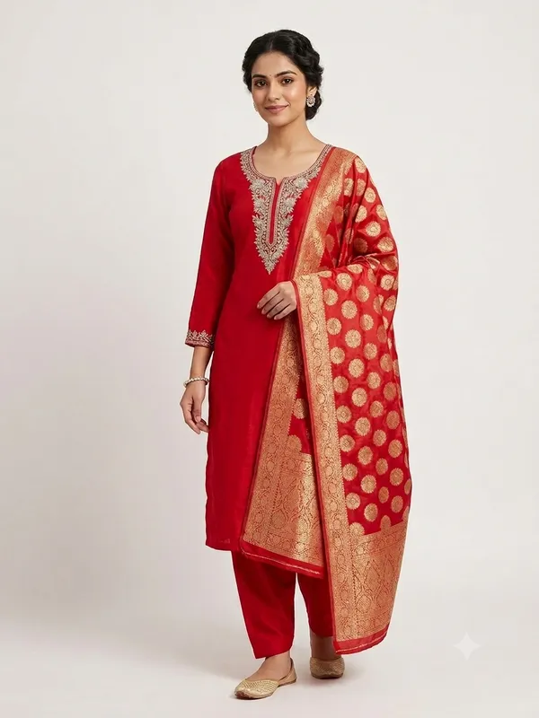 Red_Embroidered_Straight_Kurta_Set_for_Women