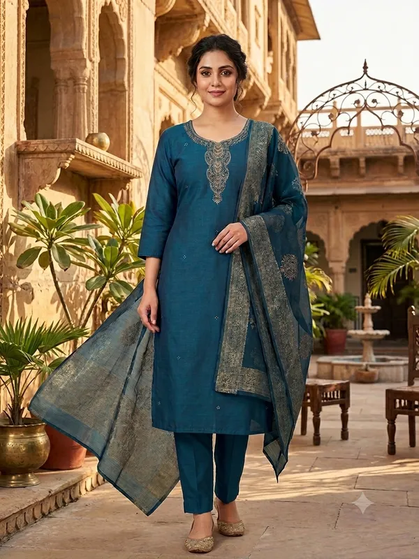 Teal_Embroidered_Straight_Kurta_Set_for_Women
