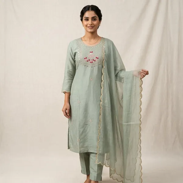 Sage_Green_Tissue_Fabric_Straight_Embroidered_Kurta_Set_For_Women