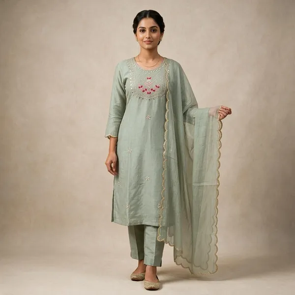 Sage_Green_Tissue_Fabric_Straight_Embroidered_Kurta_Set_For_Women