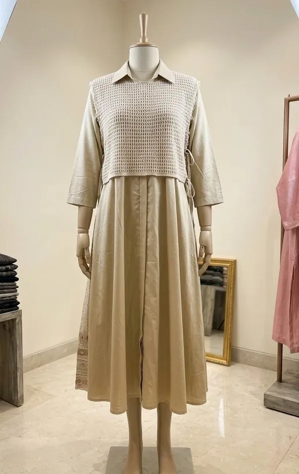 Beige_Knit_Layered_Midi_Dress_for_Women