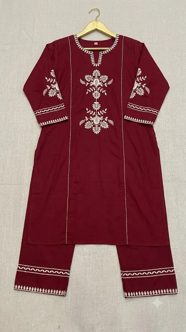 Maroon_Embroidered_Straight_Kurta_Set_for_Women