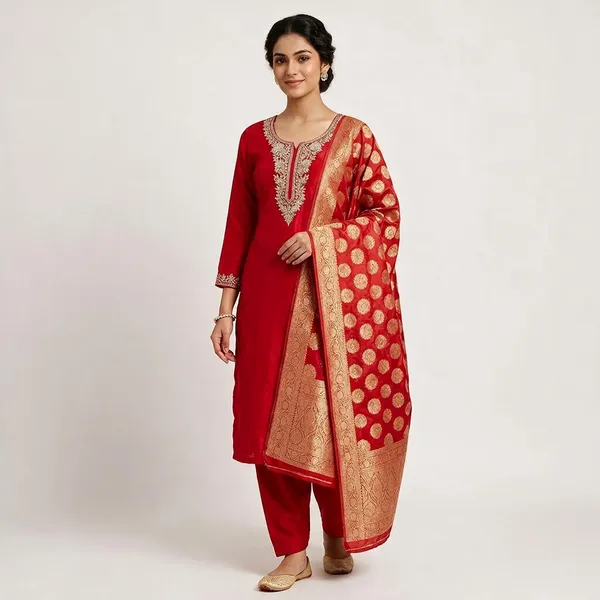 Red_Roman_Silk_Straight_Embroidered_Kurta_Set_For_Women