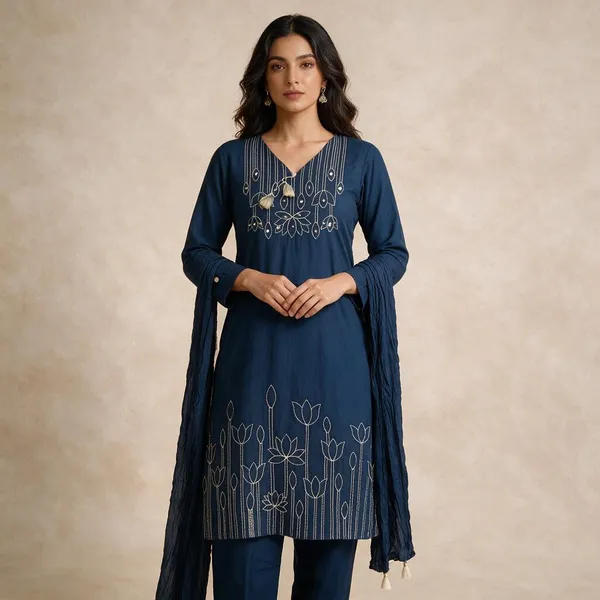 Blue_Embroidered_Kurta_Set_For_Women