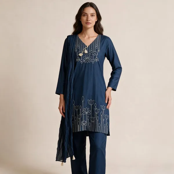 Blue_Embroidered_Kurta_Set_For_Women