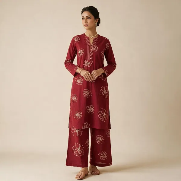 Maroon_Pure_Cotton_Floral_Print_Co_Ord_Set_For_Women
