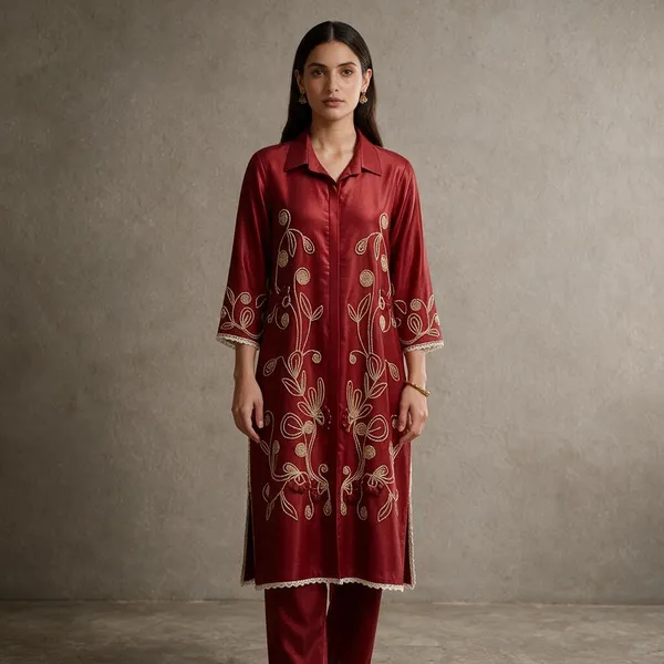 Red_Cotton_Embroidered_Straight_Dress_For_Women