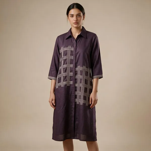 Purple_Cotton_Geometric_Print_Straight_Dress_For_Women