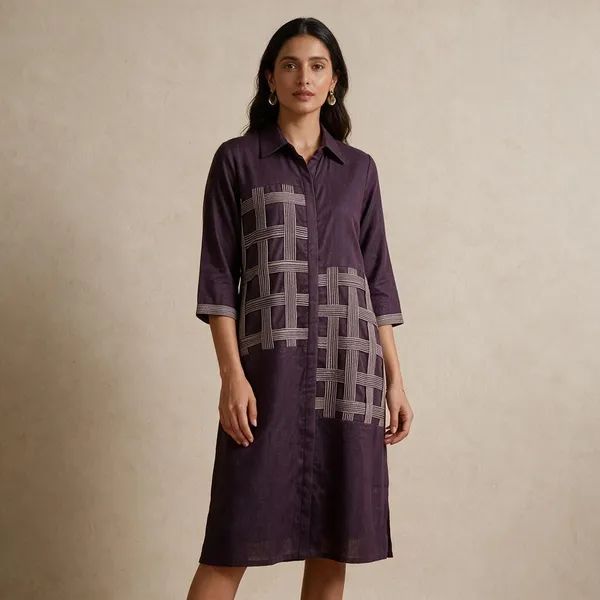 Purple_Cotton_Geometric_Print_Straight_Dress_For_Women