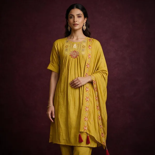 Yellow_Cotton_Chanderi_Straight_Embroidered_Kurta_Set_For_Women
