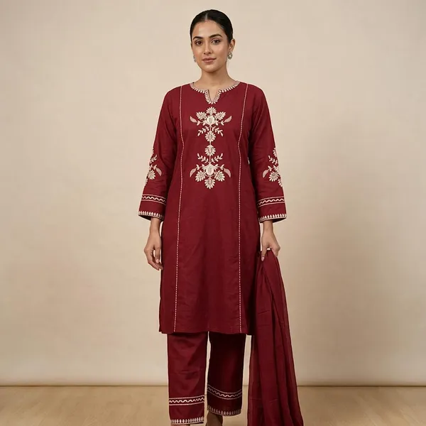 Red_Pure_Cotton_Straight_Embroidered_Kurta_Set_For_Women