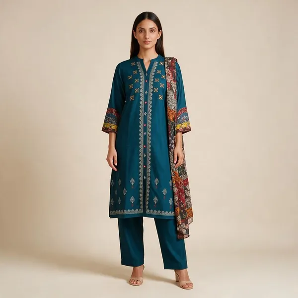 Teal_Pure_Cotton_Straight_Fit_Kurta_Set_For_Women