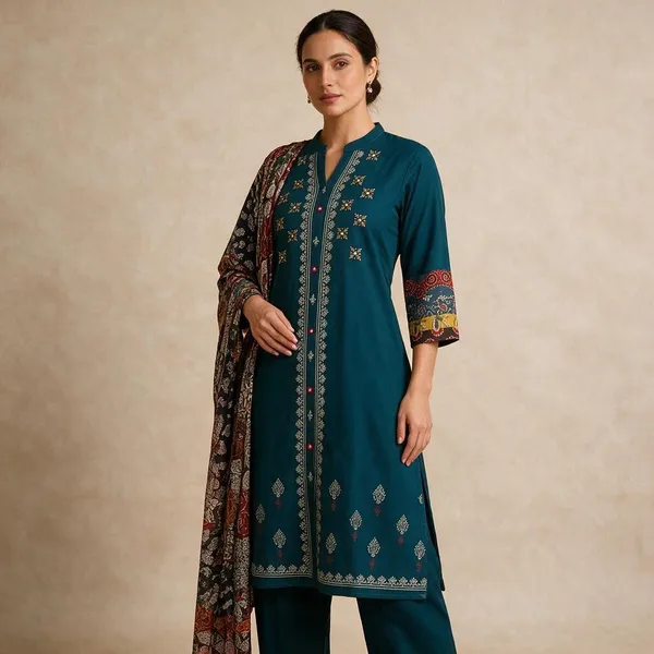Teal_Pure_Cotton_Straight_Fit_Kurta_Set_For_Women