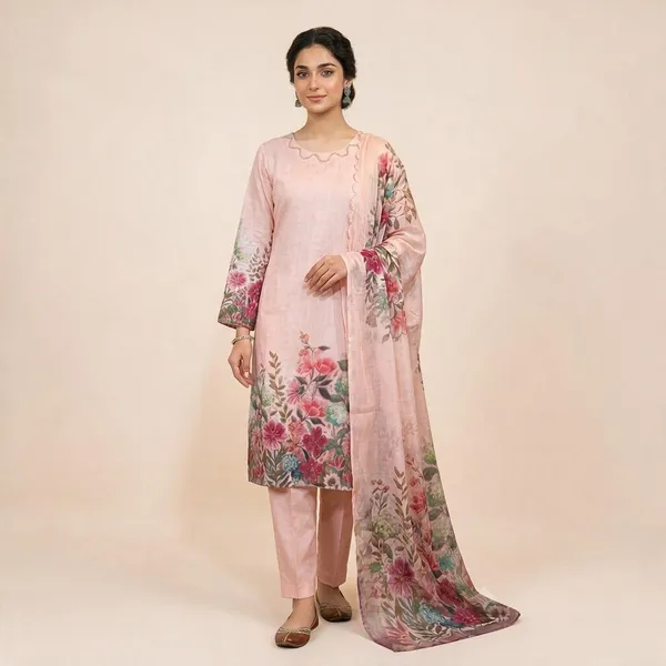 Pink_Linen_Cotton_Straight_Floral_Print_Kurta_Set_For_Women