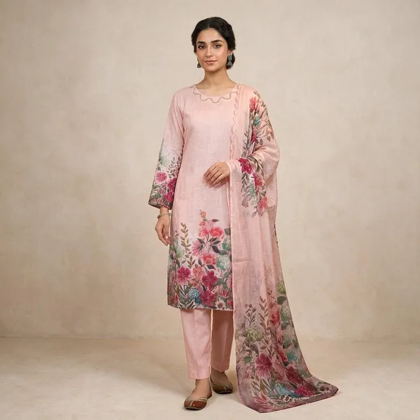 Pink_Linen_Cotton_Straight_Floral_Print_Kurta_Set_For_Women