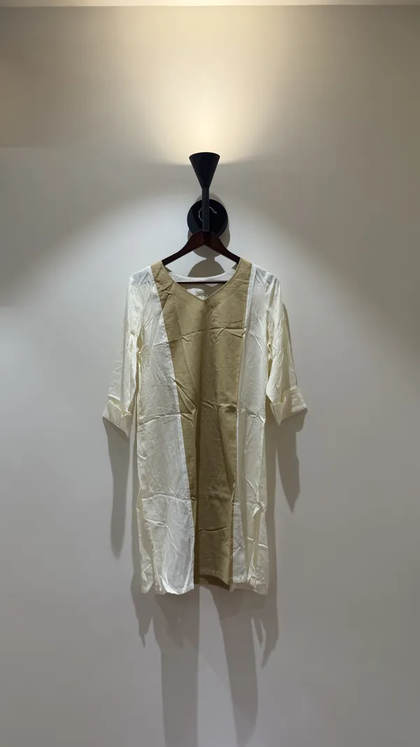 White_&_Beige_Rayon_Straight_Kurta_For_Women
