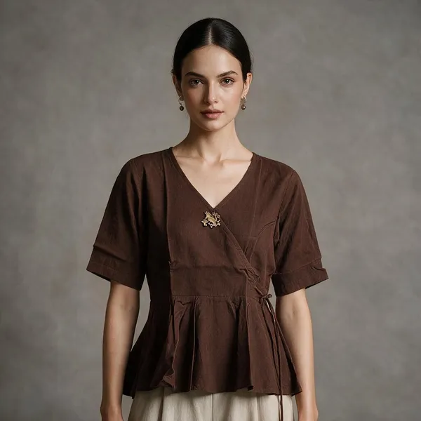 Brown_Cotton_Peplum_Top_For_Women