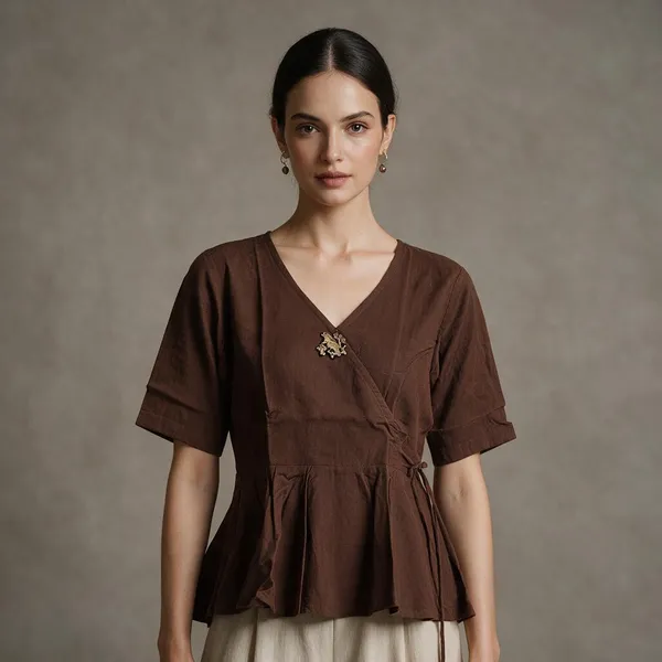 Brown_Cotton_Peplum_Top_For_Women