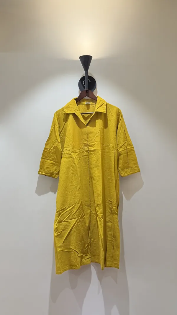 Yellow_Dabu_Cotton_Shirt_Dress_For_Women