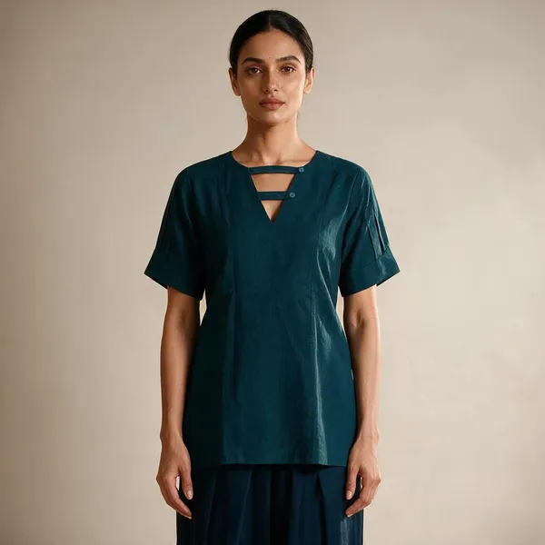 Teal_Cotton_Straight_Kurta_For_Women