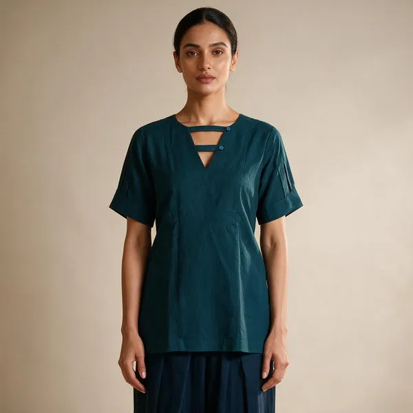 Teal_Cotton_Straight_Kurta_For_Women