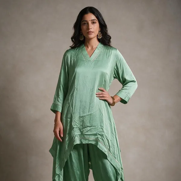 Mint_Green_Modal_Silk_Kurta_Set_For_Women