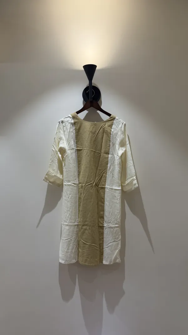 White_&_Beige_Rayon_Straight_Kurta_For_Women