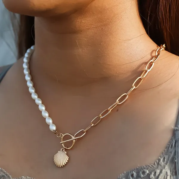 Shell_Pendant_With_Link_Chain_Simulated_Pearl_Beads_Necklace_Default_Title