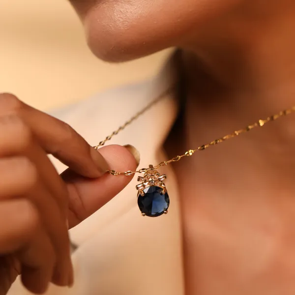 Gold_Plated_Stainless_Steel_Blue_Stone_Pendant_Set_Gold