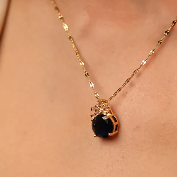 Gold_Plated_Stainless_Steel_Blue_Stone_Pendant_Set_Gold