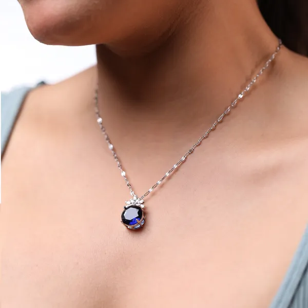 Gold_Plated_Stainless_Steel_Blue_Stone_Pendant_Set_Silver
