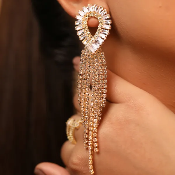 Cz_Rhinestone_Long_Tassel_Premium_Statement_Earrings_Gold