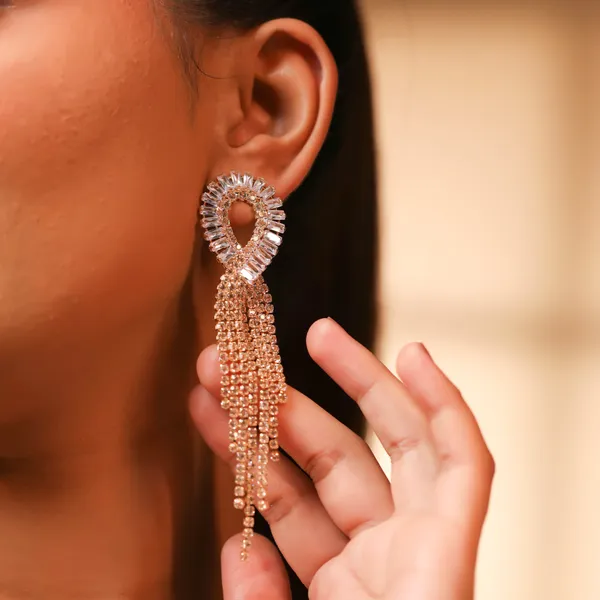 Cz_Rhinestone_Long_Tassel_Premium_Statement_Earrings_Gold