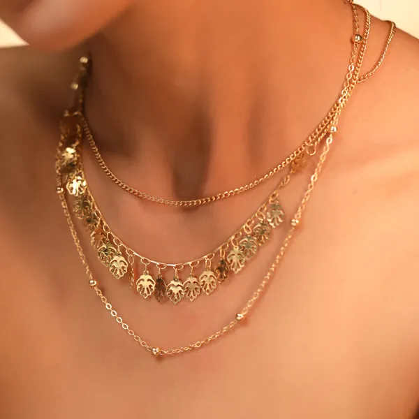 Multilayered_Triple_Chain_With_Leaf_Pendants_Necklace_Default_Title