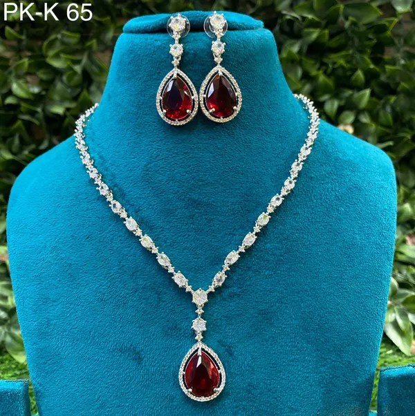 American_Diamond_Necklace_Set_Red