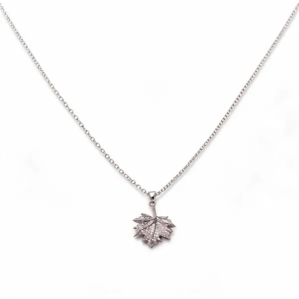 Silver_Steel_Rhodium_Autumn_Leaf_Pendant_Necklace_For_Women