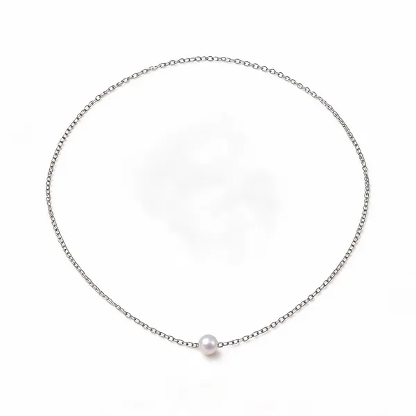 Silver_Steel_Pearl_Pendant_Link_Chain_Necklace_For_Women